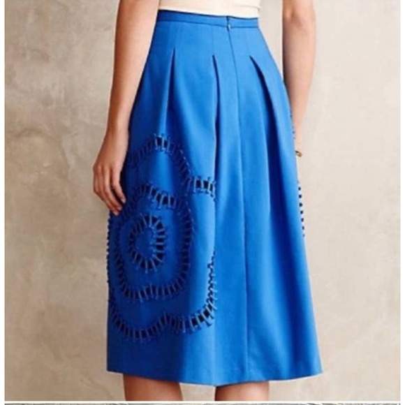 Anthropologie Sachin + Babi Bloomstitch Royal Blue Midi Skirt Size 2 - Picture 2 of 10